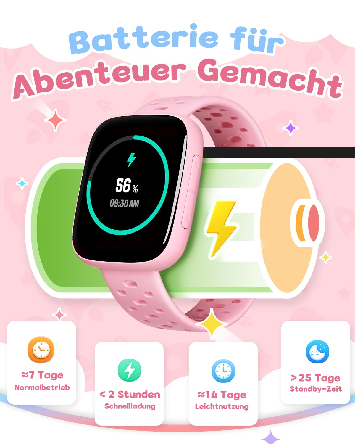 Smartwatch Kinder Ohne Handy/App nutzbar, 1,83" AMOLED Display Fitnessuhr mit IP68 wasserdicht, Schrittzähler, Herzfrequenz/Schlafmonitor, Wecker, Fitness Tracker für Mädchen 5-12