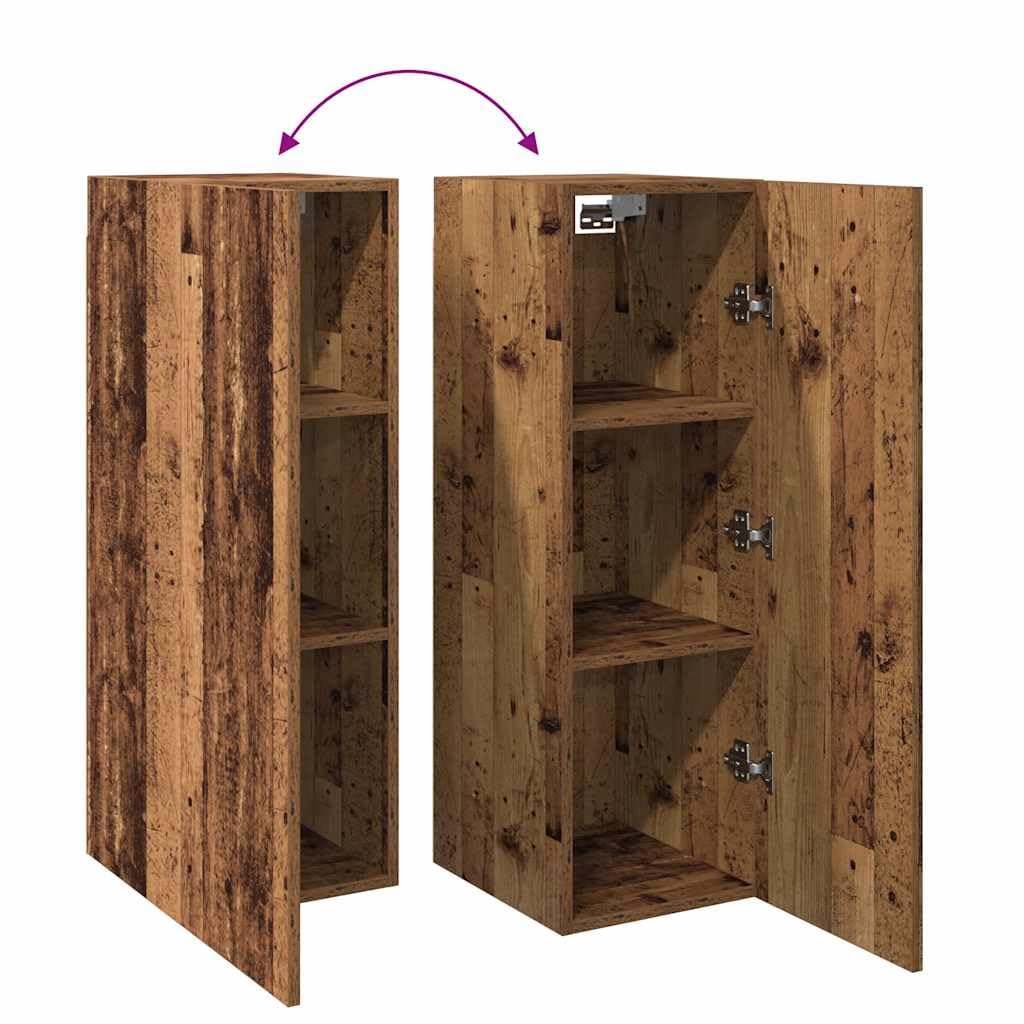 Set of 2 Floating TV Cabinets Reclaimed Wood Look | Engineered wood units measuring 12 x 11.8 x 35.4 inches offer space-saving wall storage for living room media centers.
