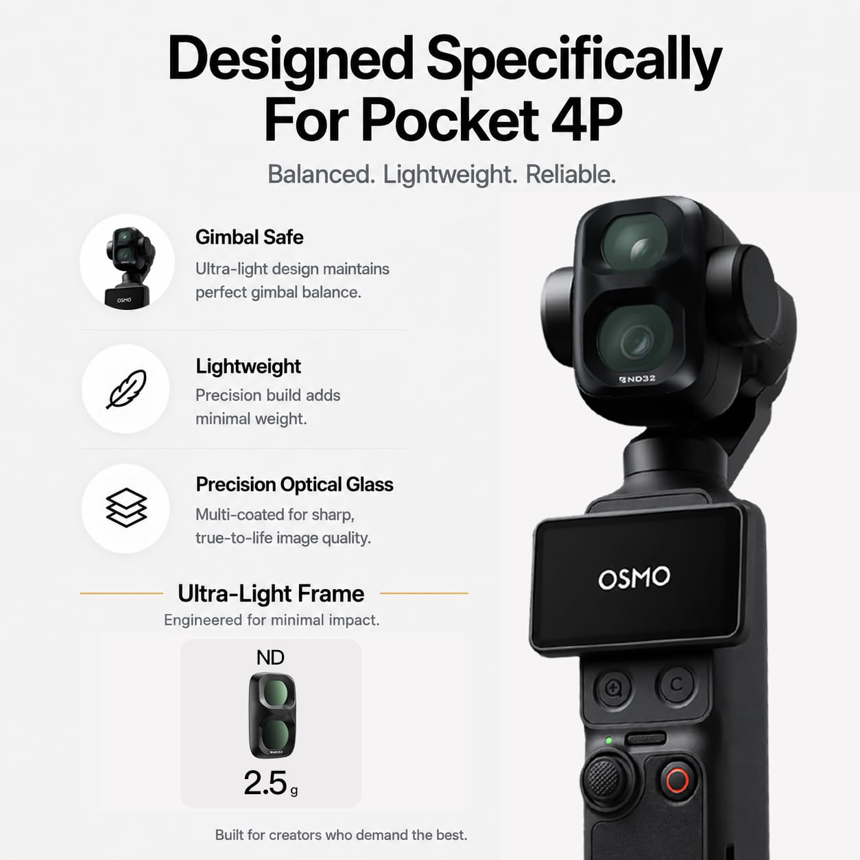 Freewell Standard Day NDFilter Set,für DJI Osmo Pocket 4P/Xtra Muse 2 PRO | Quick Swap ND8, ND16, ND32, ND64,4 Stück