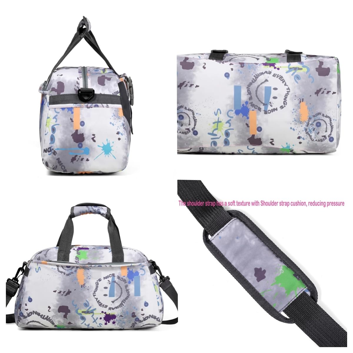 Sport Gym Bags for Women Yoga Dance Duffle Bag Overnight Bags,Fitness Swimming Bag,Weekend Bags (S), Black and White - Image 2