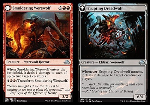 Magic The Gathering - Smoldering Werewolf // Erupting Dreadwolf (142/205) - Eldritch Moon