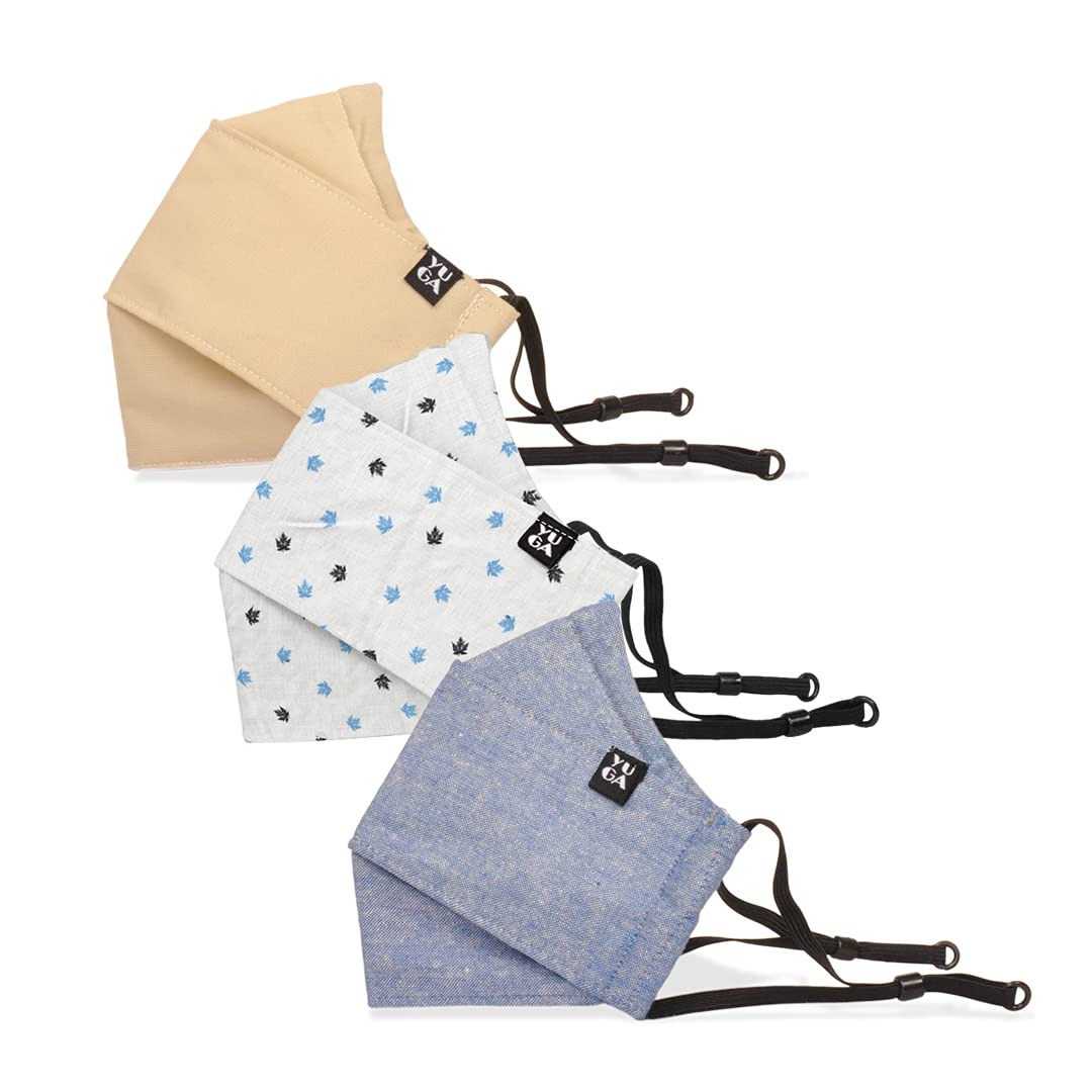 YUGA HexaShield 3D Reusable Washable Cotton Cloth Breathable Fabric Face Mask Nose Clip, Adjustable Earloop Without Valve for Men Women (Glacial Denim, Maple White, Ivory, Free Size , Pack of 3) (B08KW69TP1) Amazon Price History, Amazon Price Tracker