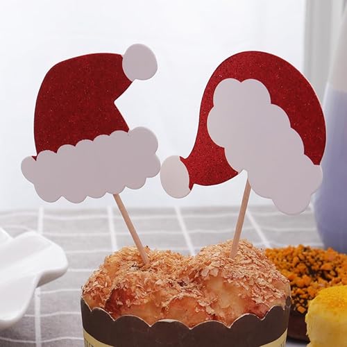 Miniatura 8 de NOLITOY 36pcs Capacillos Para Cupcake Decoración de Navidad Palillo de Dientes de Navidad Cupcake Pick Sombrero de Navidad Decoración Cupcake