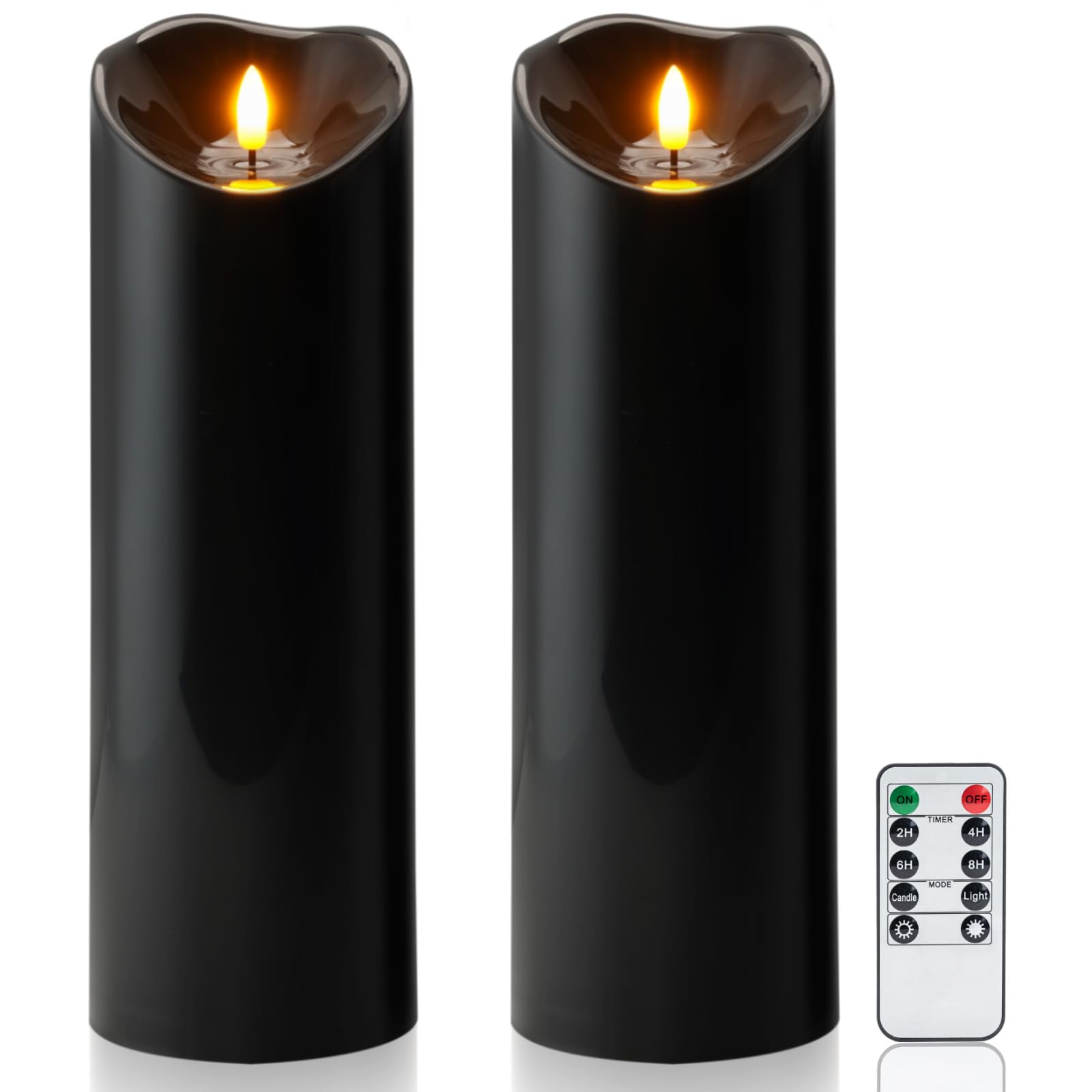 Homemory 4"x12" Black Flameless Candles, Halloween Candles, Outdoor Waterproof Flameless Candles with Remote and Timers, Gothic, Battery Operated LED Pillar Candles, Won't Melt Plastic, 2Pack