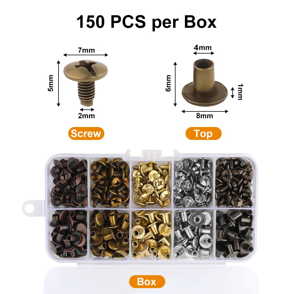 10 Pz Artigianale In Pelle Chicago Vi Solido Testa Rotonda Chiodo Borchie Rivetti Bullone Per Bagagli Vesti Borsa Cinghia Scarpe Cintura Decorazioni - Foto 10