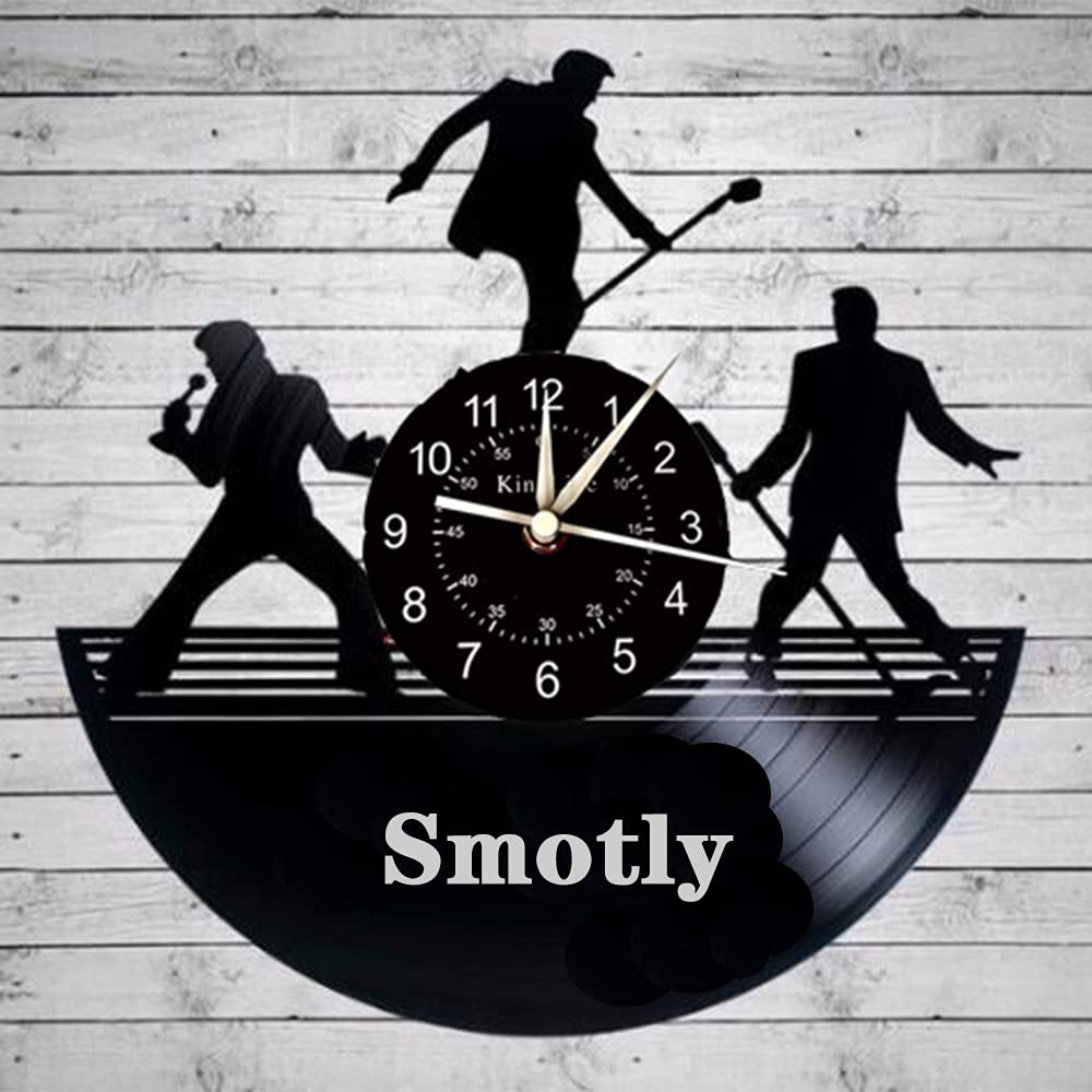 Smotly Black Vinyl Wall Clock, Singer Elvis Theme, Artist Home Decoration Digital Wall Clock Gift. (Gift Hook)