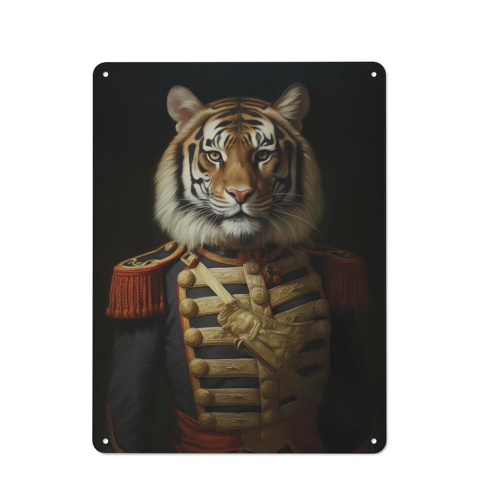 Junmoney Tiger Animal Dressed King Metal Plaque 40X30cm With For Hallway Wall, Retro Decor, For Wall Display Collectors