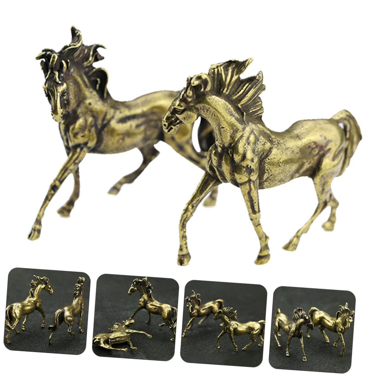 LIFKOME 2paare Retro Messing Pferdestatuen Dekorative Figuren Für Schreibtisch Und Zuhause Antike Pferdeornamente Aus Hochwertigem Messing Für Stilvolle Inneneinrichtung