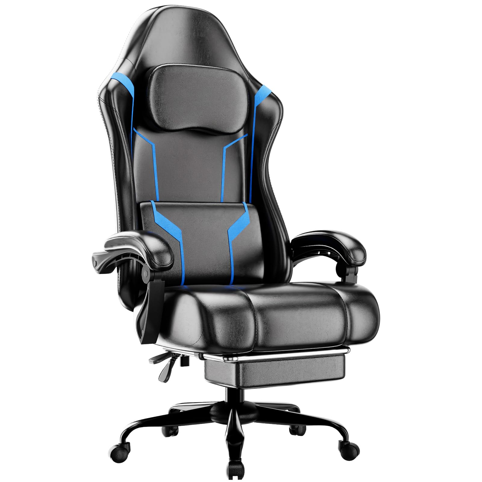 Ergonomic Gaming Chair with Footrest, PU Leather Video Game Chairs for Adults, 360°Swivel Adjustable Office Chair Gamer Chair, Comfortable Computer
