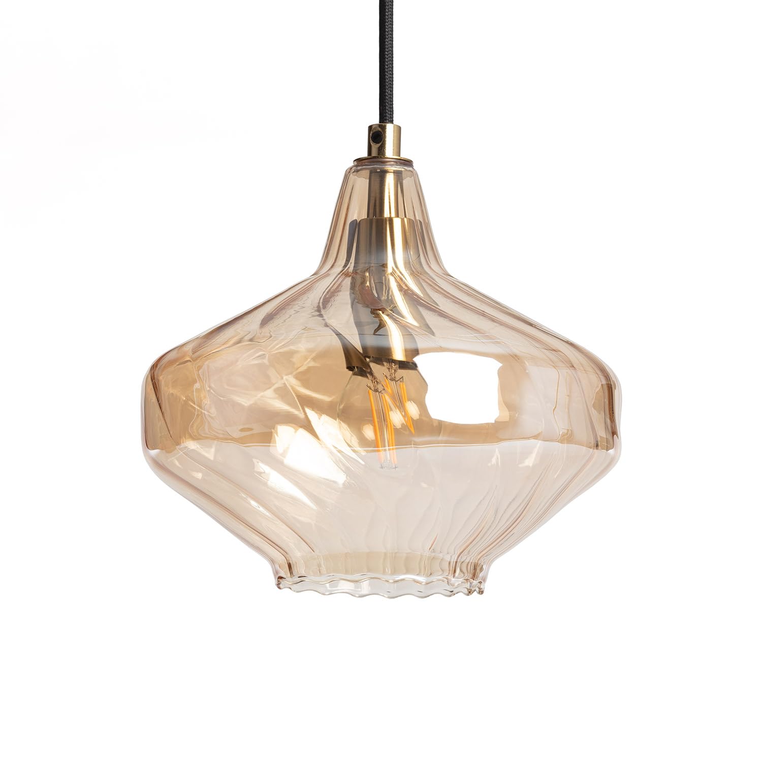 LEDKIA LIGHTING Lampada A Sospensione Mono-Baudelaire - Metallo E Vetro Ambra, Tulipano Colorato, Attacco E14 - Design Vintage, Altezza Regolabile 169 Cm - 3
