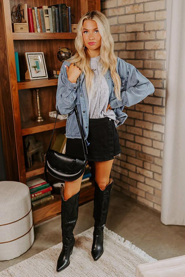 Women's Military Safari Cropped Denim Jackets Button Down Lightweight Oversized Utility Coat with Bellows Pocket - Image 2