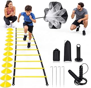 Agility Speed Training Equipment Set,20ft Rungs Speed Ladder,Agility Cones,Jump Rope, Running Resistance Parachute,Basketball Equipment Football Fitness Trainin
