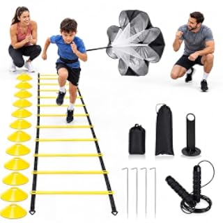 Escalera de Agilidad, Conjunto de Equipo de Entrenamiento de Velocidad, Escalera de Velocidad de 20 Pies con Peldaños, Conos de Fútbol, Cuerda para Saltar, Paraguas de Resistencia para Correr, Equipo