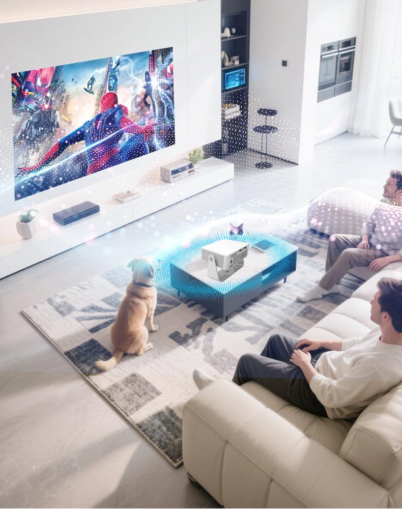 Zync T400 4K Smart Projector Android 13,WiFi 6 & Bluetooth |Mini Short Throw Home Theater Portable Projector |1280 * 720P Full HD Support,3D LED| 360°Rotation,Outdoor Movie Projector USB*HDMI (White) 4