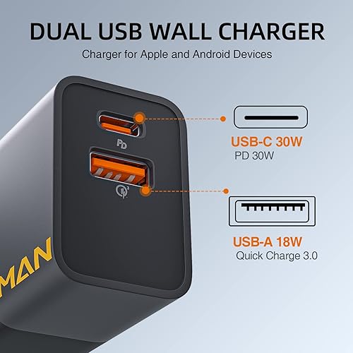 Miniatura 3 de Bloque de cargador de pared original USB C para inflador de neumáticos VTOMAN X6 Pro, PD 30W de doble puerto adaptador de cargador rápido