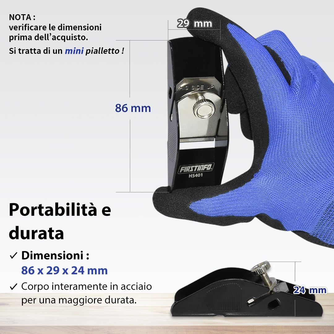 FIRSTINFO H5401 | Mini Pialletto Manuale in Acciaio Leggero | Pialla per Rifinitura del Legno