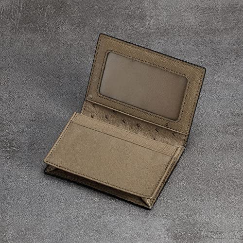 Image of HISCOW Full Grain Leather Business Card Holder Case | Minimalist EDC wallet, gusset holds 25 cards, ID window, fits folded bills, bifold profile, premium gifts for men & women