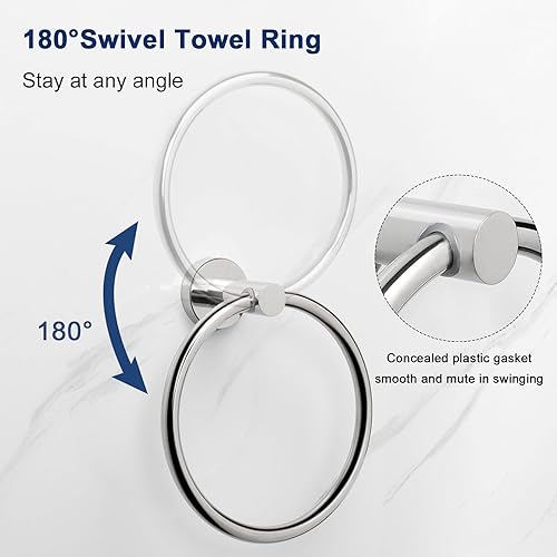 Miniatura 27 de NearMoon Anillo de toalla de baño, accesorios de baño, soporte grueso de acero inoxidable para toallas de baño, moderno colgador redondo para Negro