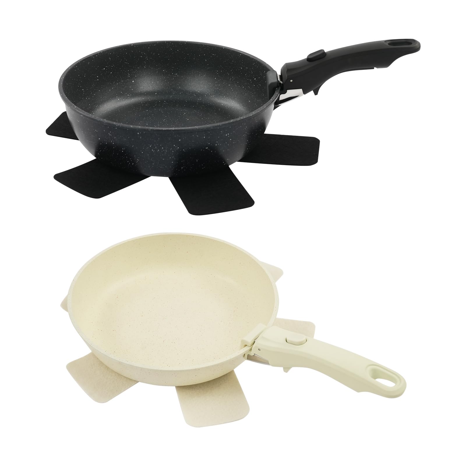 Juego de ollas de 15 piezas con sartenes y mango extraíble para inducción | Juego de cacerola con revestimiento antiadherente, diseño apilable y 2 asas para cocinas pequeñas y de inducción