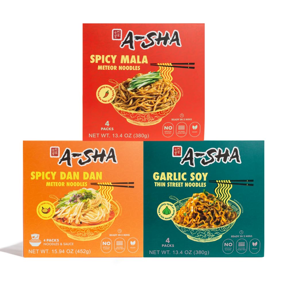 A-Sha The Signature Noodles Collection (3 Flavors, 12 Packs) | 11g+ of Protein | Premium Air Dried Never Fried Noodles