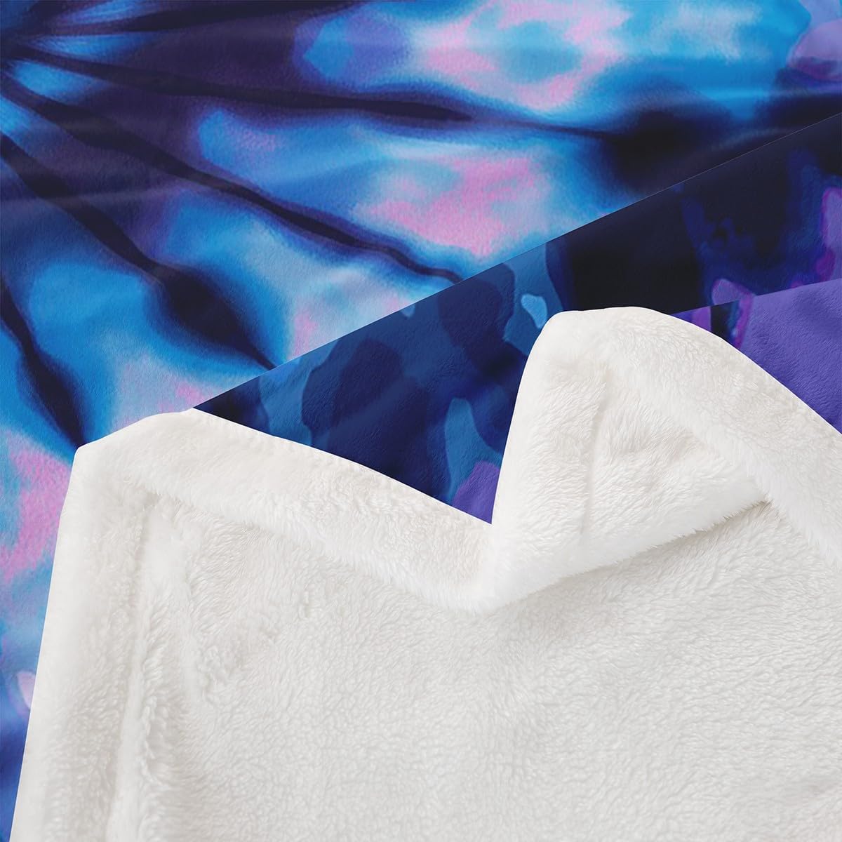 Tie Dye Fleece Blanket, Spiral Tie Dye Bed Blanket, Lightweight Super Soft and All Season Warm Fuzzy Plush Cozy Luxury Plush Blanket Microfiber, Gypsy Hippie Boho (Purple Blue) Queen 90"x90"