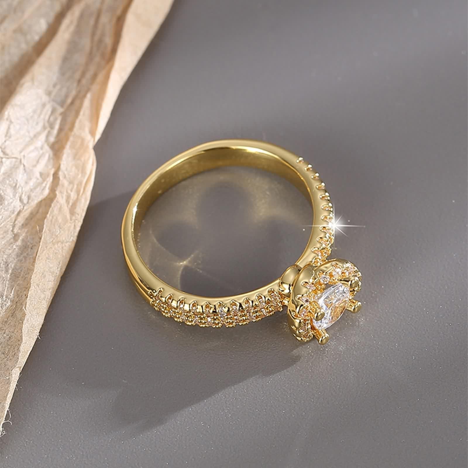 Anillo de oro amarillo de 14 quilates, elegante y moderno, tamaño