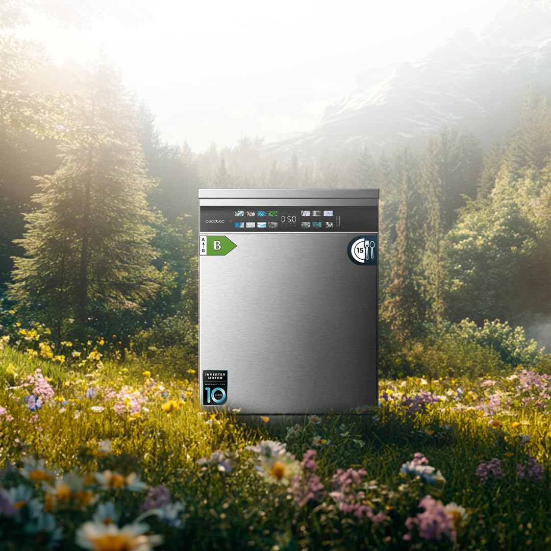 Cecotec Lavastoviglie da incasso Bolero Aguazero 6700 Inox B.60cm, 15 coperti, Classe B, Motore Inverter Plus, Display Color, 14 programmi, O2 Dry, Turbo Dry+, Dual Zone, Vassoio regolabile, AutoClean