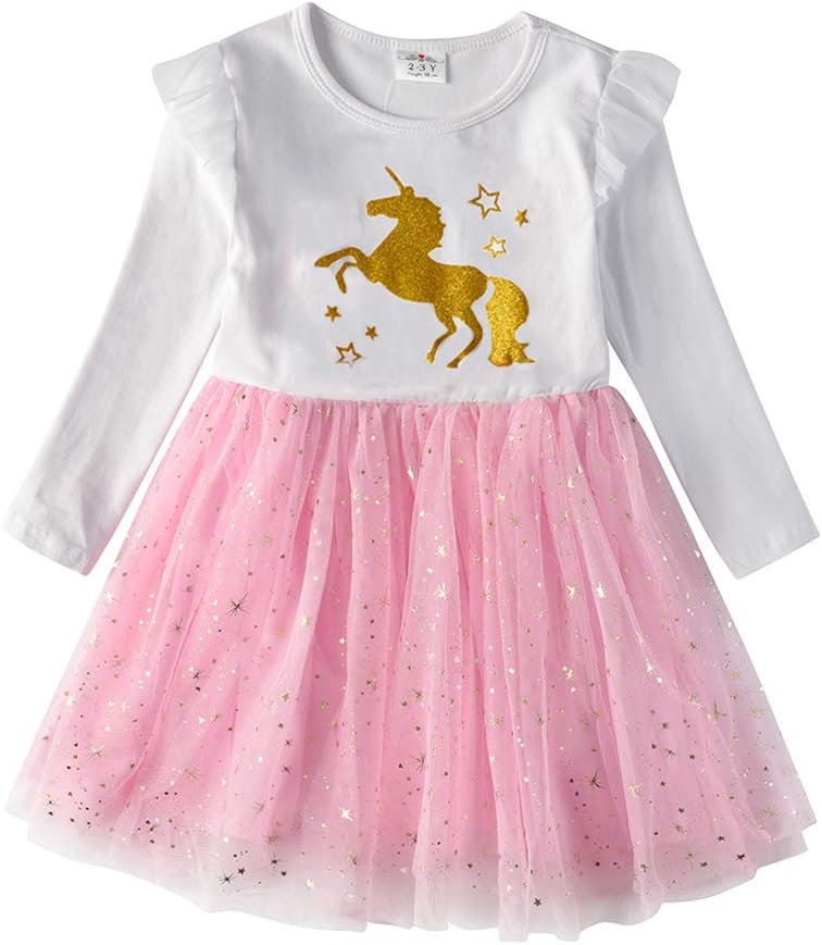 DXTON Girls Tutu Dresses Toddler Winter Long Sleeve Party Tulle Dresses for 2-12T