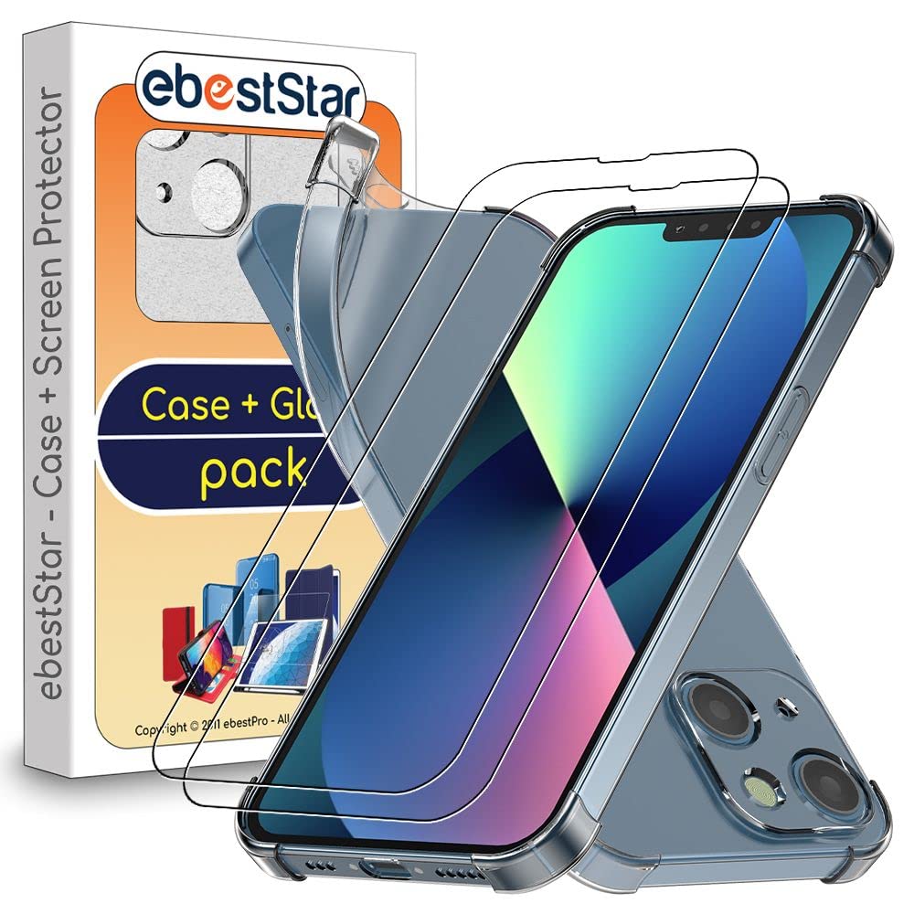 ebestStar - Funda para iPhone 13 Mini Apple, Carcasa Silicona Transparente, Capa Protectora TPU Antigolpes, Bordes Reforzados, Transparente + Cristal Templado x2