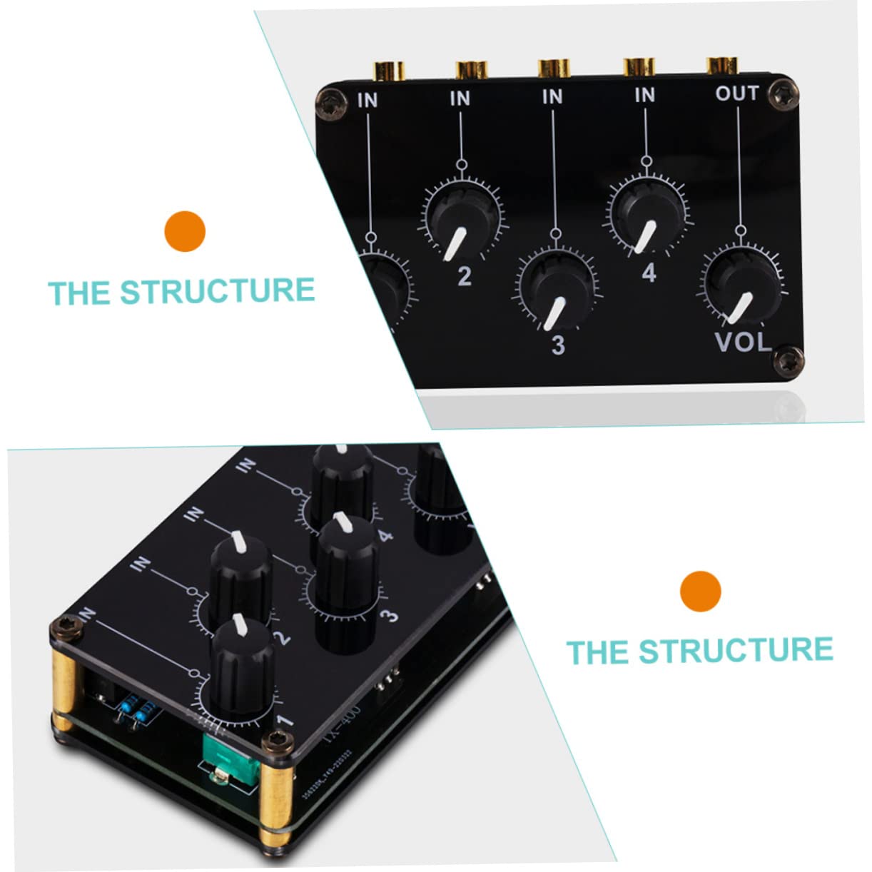 Toddmomy 2 Piezas Mezclador de Audio Estéreo Mini de Entradas Controlador de Volumen Independiente de Sonido Equipos de Estudio y Hogar