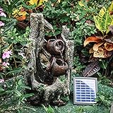 BTGGG Water Feature Outdoor Fountain Solar Powered Rockery Decoration Garden Ornament Fountain Cascading Tiered Waterfall with LED Light, 33 x 26 x 56cm Size Fit for Garden, Terrace, Pond, Balcony