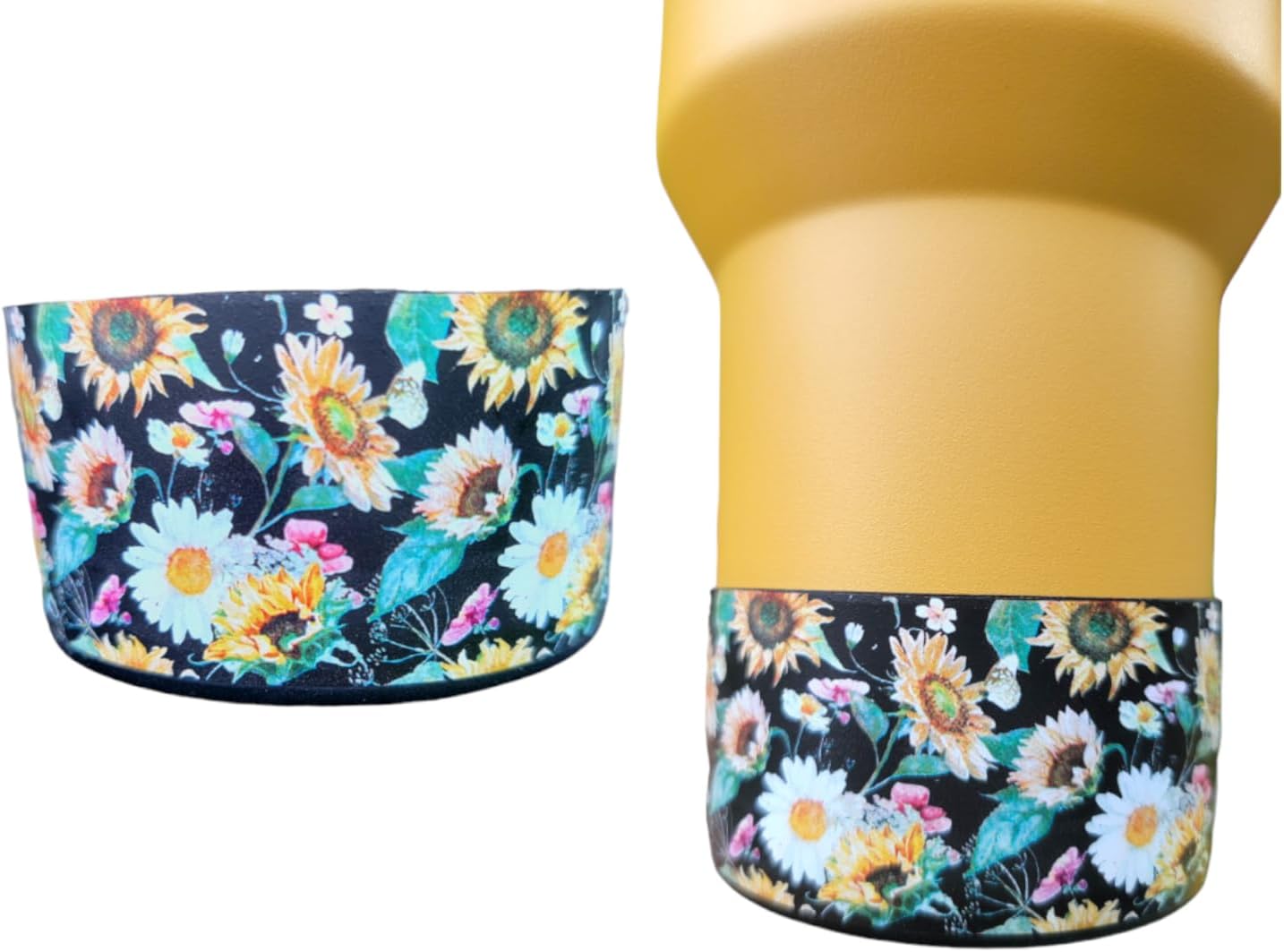 Generic Sunflower Floral Stanley Boot Silicone Sleeve for 20-40oz Stanley Tumbler - Beautiful Daisy and SunFlower Print Water Bottle Boot, Perfect Fit for Brumate, Hydrojug, and more!, Black