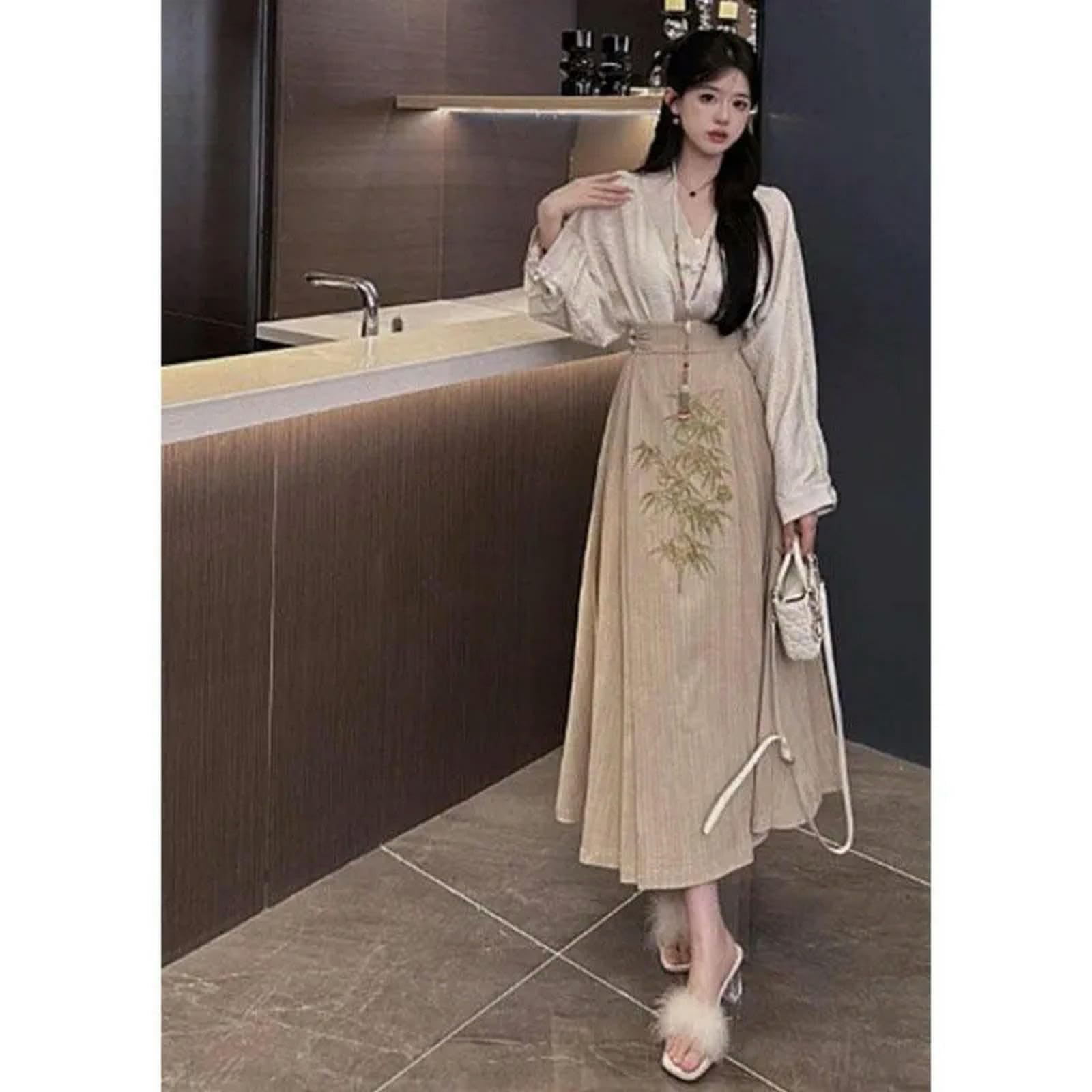 Vestido chino tradicional Hanfu de talla grande, falda corta, falda de cara de caballo, plisada, de alta gama, elegante, trajes para mujer, Conjunto de falda y camisa, S 40kg-45kg