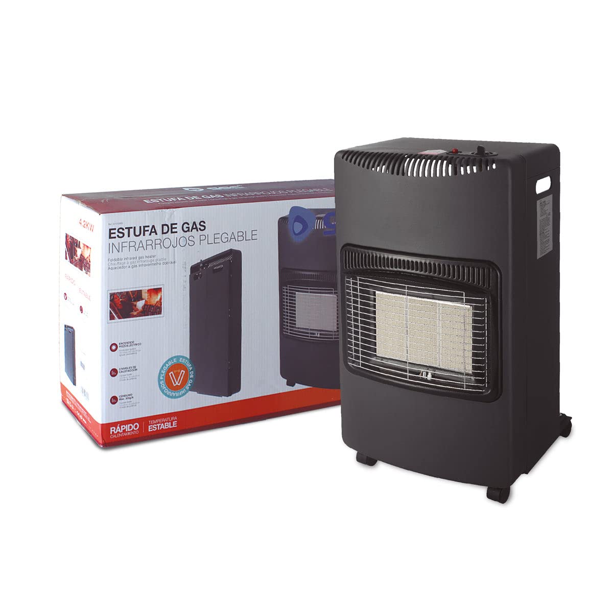 GSC EVOLUTION - Estufa de Gas Butano 4200W - Triple sistema de Seguridad, Plegable, Cerámica, Llama Azul, 3 modos, 20-80m²