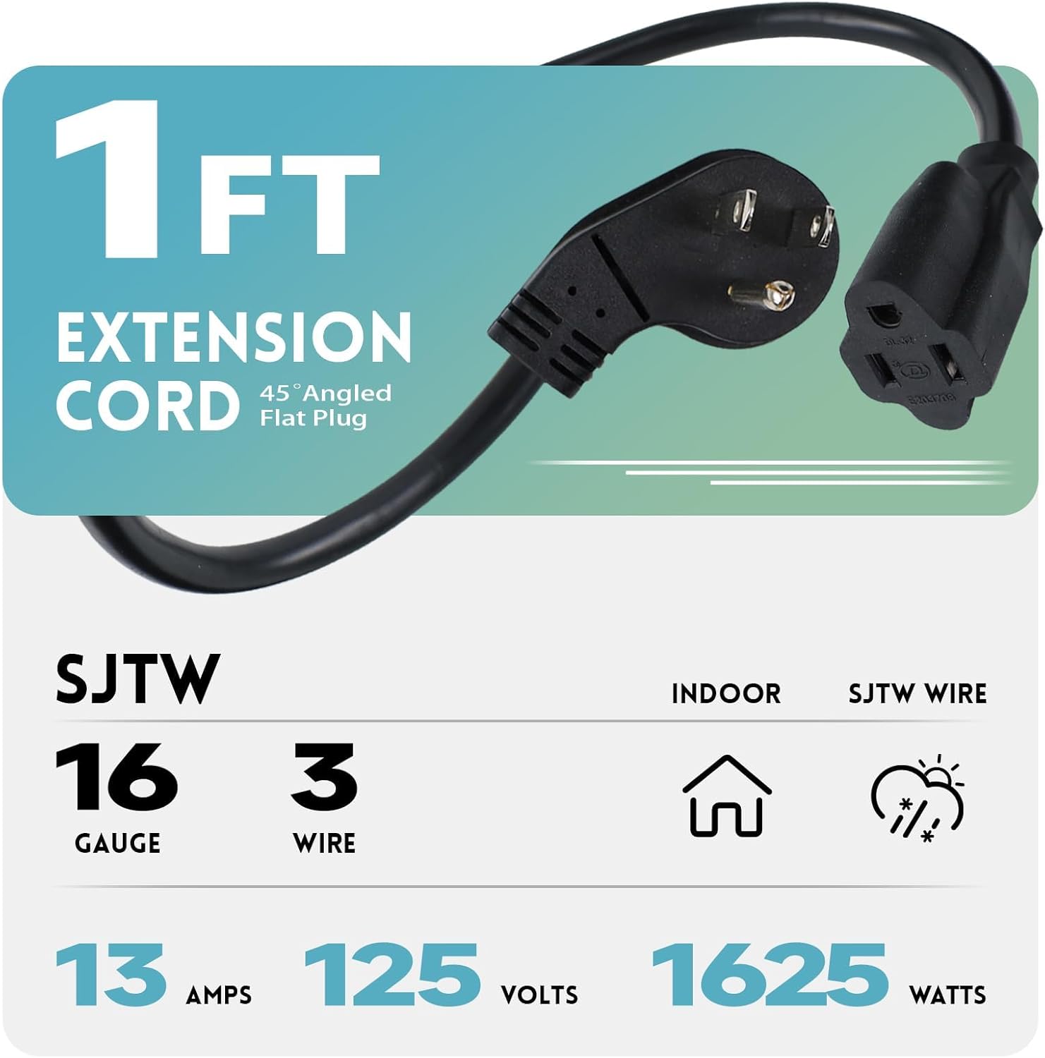 EP 3 Pack 1 Ft Indoor Short Flat Plug Extension Cord, Low Profile 3 Prong Grounded Flexible Black Power Cable for Laptops, Coffee Makers, Office Home Appliances, 16/3 Gauge 13A 125V 1625W ETL Listed