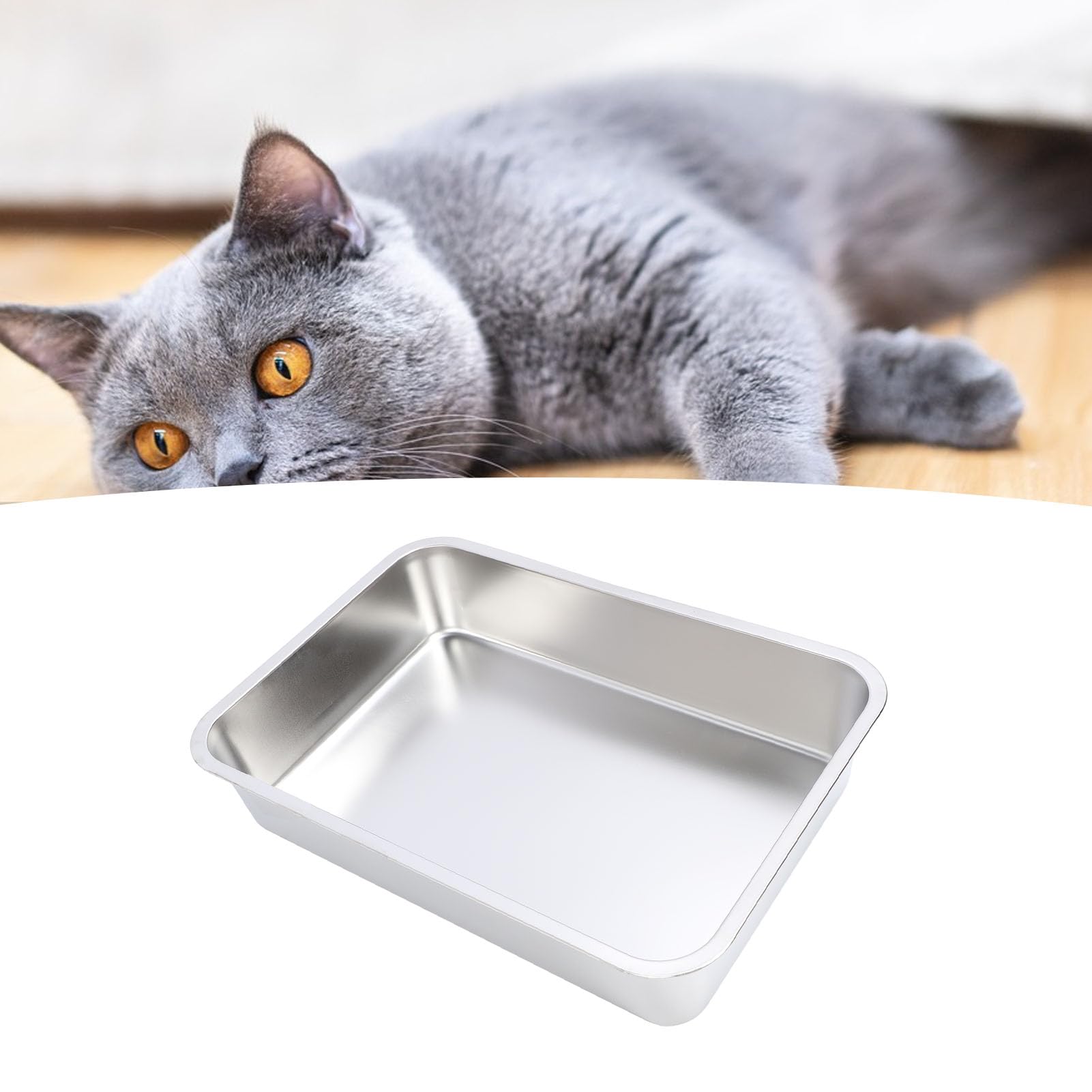 Lettiera per gatti in acciaio inossidabile grande, anti-ossidazione e design neutro al profumo, esterno semplice da mantenere e non adesivo per gatti/gatti/diversi (50 x 35 x 10 cm)