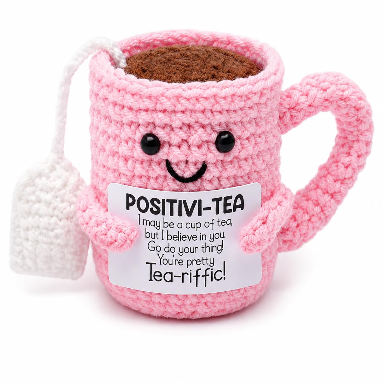 Handmade Emotional Support Crochet Pink Cup,Mini Positive Knitted Gift