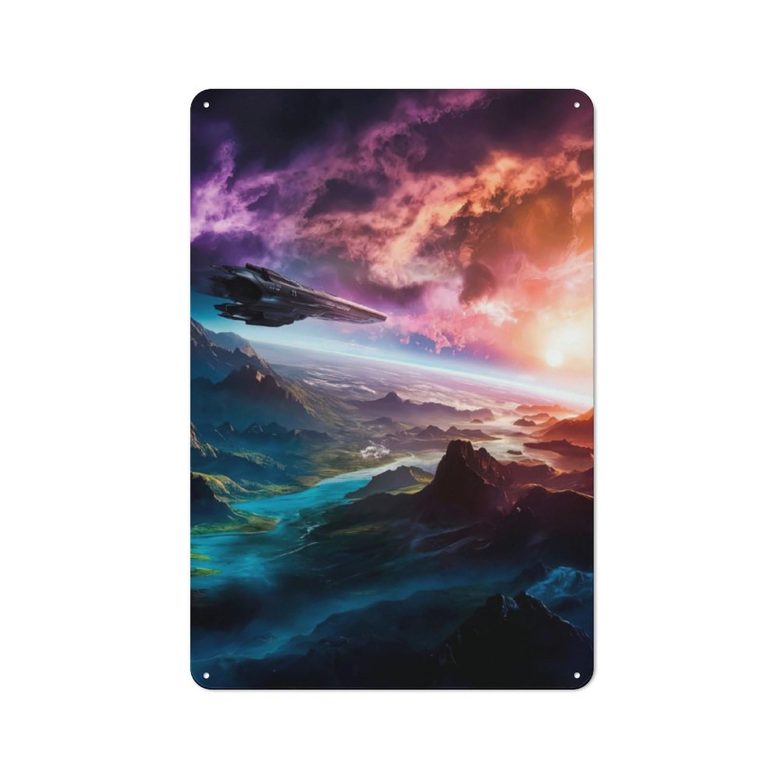 Junmoney Cosmic Dawn Tin Wall Plaque 30X20cm With For Pub Or Café, Suited To Pub Decor Enthusiasts, For Retro Home Interiors