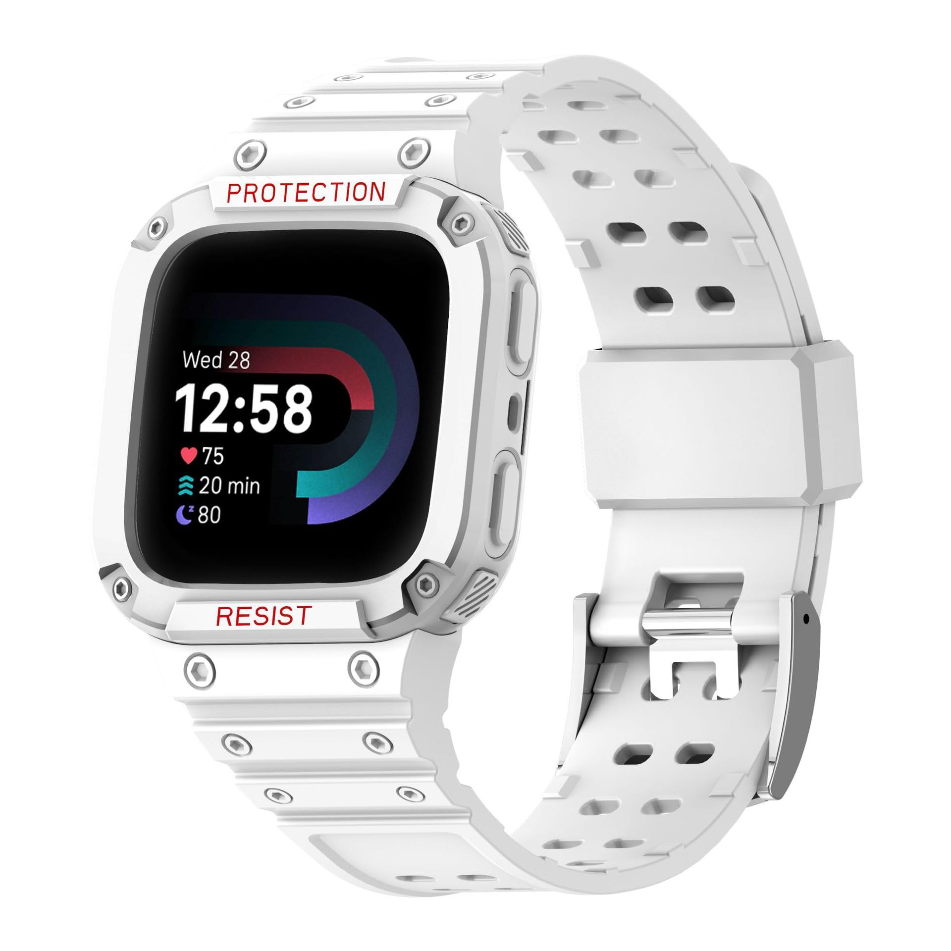 Pouchora Bands with Case Compatible with Fitbit Versa 4/3/2/Versa Lite/Sense 2/Sense, Soft Replacement Case Strap for Fitbit Versa 4, Replacement Wristband for Women Men (White)