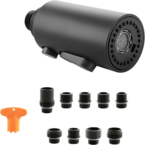 Reemplazo de cabezal de grifo de cocina extraíble, boquilla de cabezal rociador extraíble de 3 funciones con 9 adaptadores para grifo de fregadero