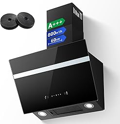 TopStrong Cooker Hood 60cm, 800 m³/h Kitchen Extractor Fan with Carbon Filters, Class A+++ Wall Mounted Extractor Hood with Recirculating & Ducting System, Touch and Gesture Control, 3 Speed + Booster