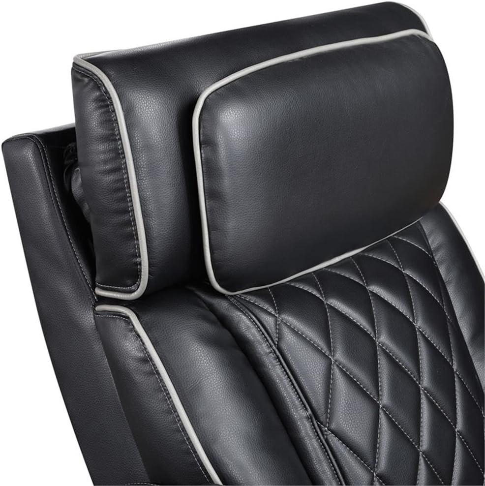 Pemberly Row Faux Leather Power Reclining Loveseat, USB Ports, LED Lighting, Center Storage Console, Black Finish, Diamond-Stitched Detail, Dual Power Recliners and Headrests, Theater-Style Home