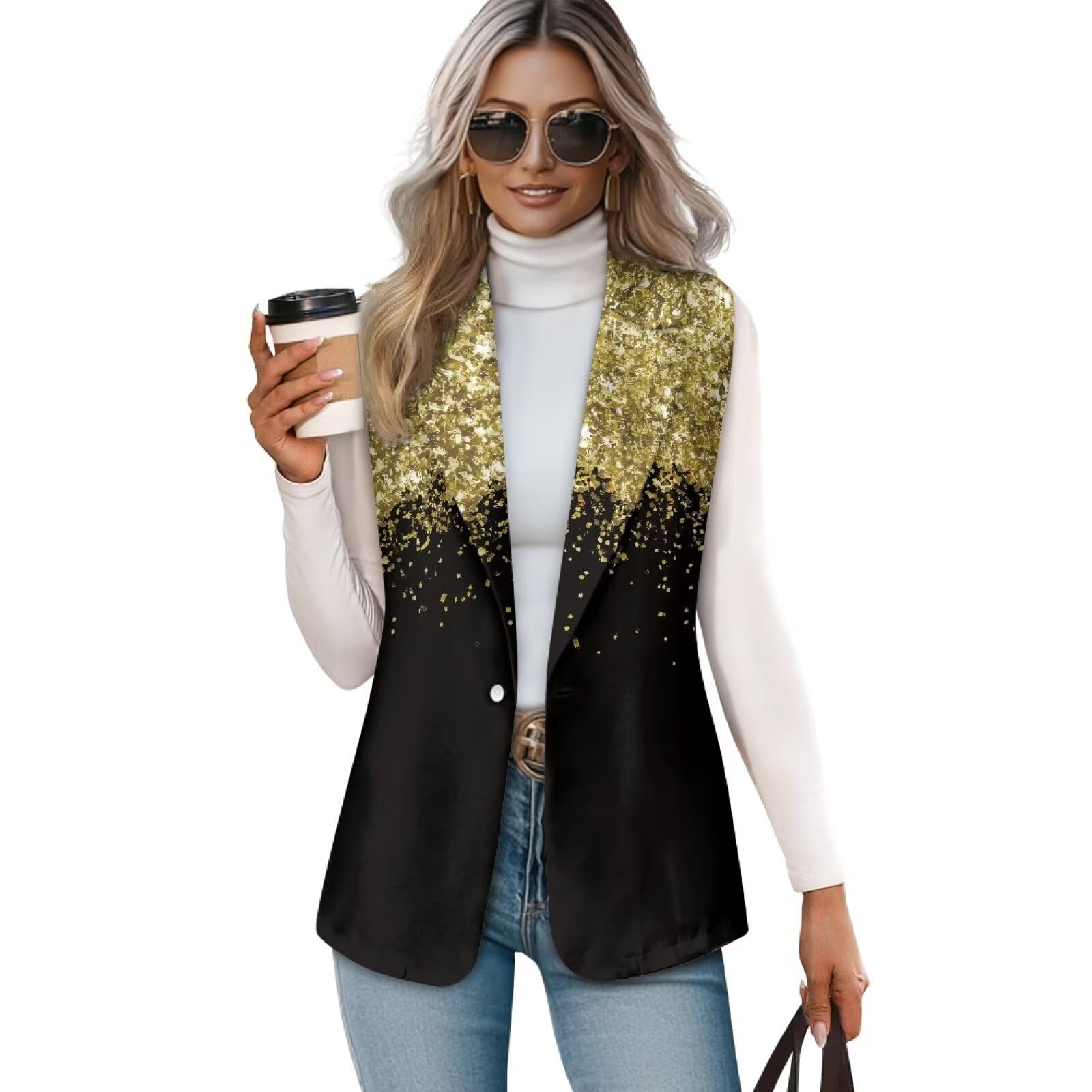 Biyejit Women Suit Vest Fall Button Down Sleeveless Vest Blazers Fully Lined Open Front Work Vest Tops Outwear