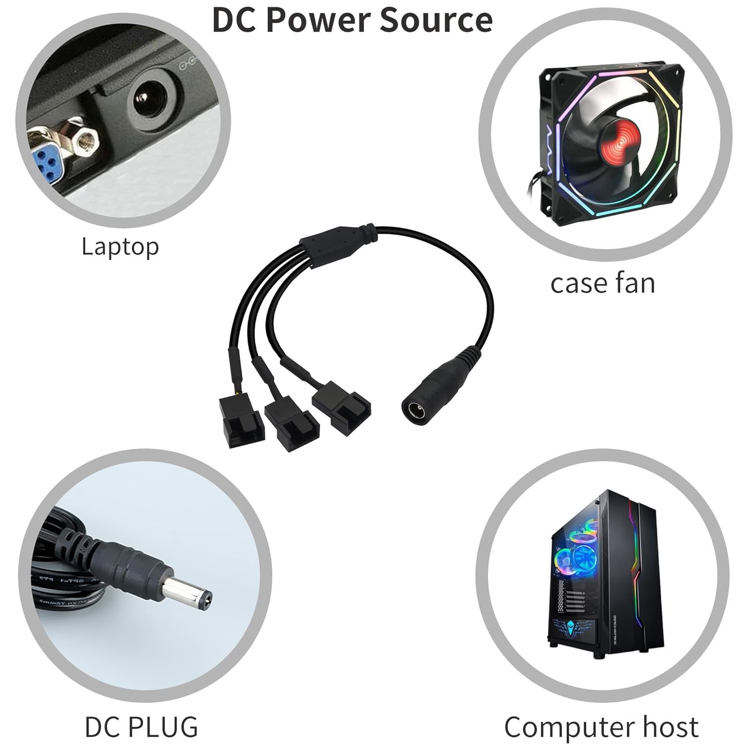 RUNCCI-YUN 3 Cavi Ventole PC Da DC A 4 Pin/3 Pin Con Interruttore ON/OFF – Alimentazione 12V/9V/5V – 30 Cm