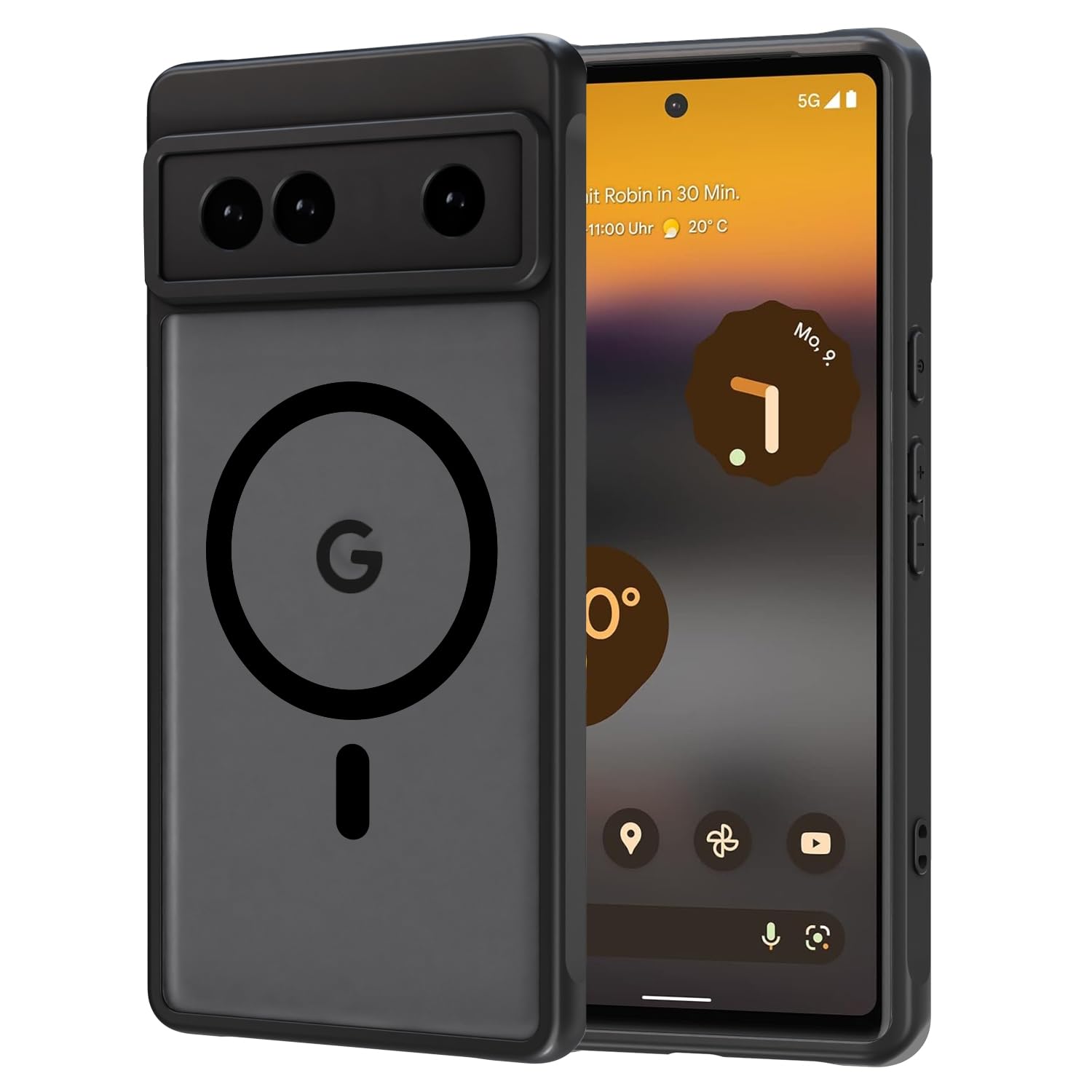 AOMYKE für Google Pixel Hülle Magnetisch, Handyhülle für Google Pixel [Kompatibel mit MagSafe] Transluzente Matte Anti-Fingerabdruck Kratzfeste PC Rückseite + TPU Bumper, Schwarz