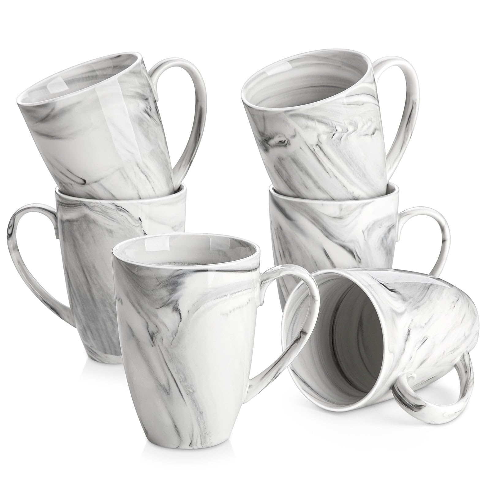 Zestaw 6 kubków do kawy, 473 ml, duży porcelanowy kubek, ceramiczne filiżanki do herbaty z uchwytem, nadają się do mycia w zmywarce i kuchenki mikrofalowej, szare