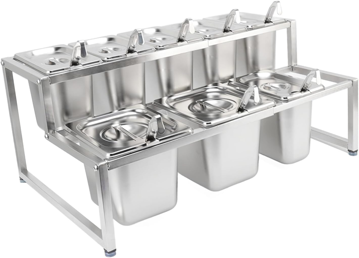 KIMISS Jam Organizer Stand Detachable Polished Integrated Less Steel Condiment Station for Restaurant Hotel Type 6 6x1.6L Pot (Type 7 2x2.2L Pot 6x1.6L Pot)