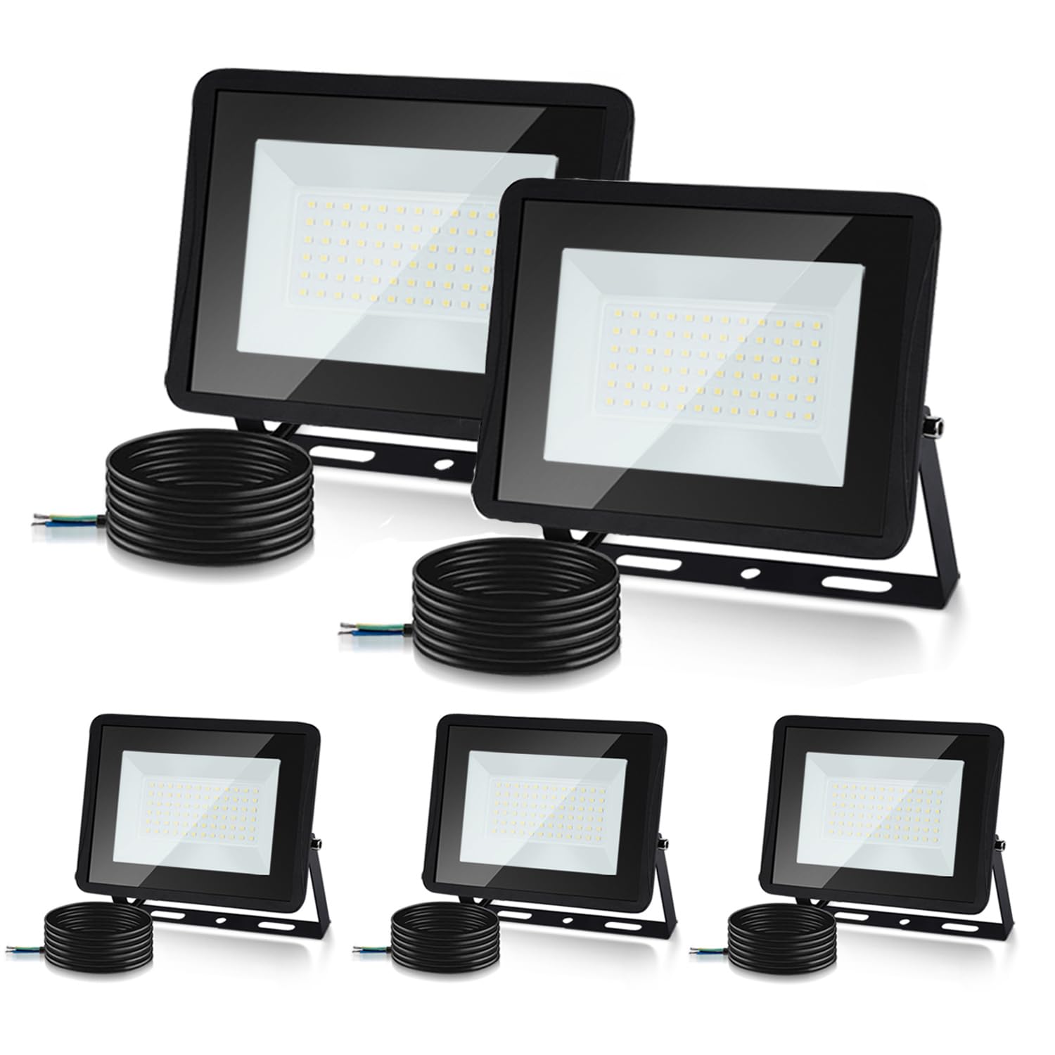 Herrselsam Zewnętrzna lampa punktowa LED, 5 szt. 50 W, zewnętrzne reflektory LED 4250 lm, ciepła biel 3000K, IP66, wodoodporne oświetlenie LED do fabryk, parkingu (bez gniazdka)