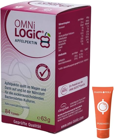 OMNi-LOGiC Apfelpektin 1x 84 Kapseln I Quillt im Magen und Darm auf I wertvolle Ballaststoffe für Darmbakterien I für eine gesunde Darmflora und Verdauung I Spar-Set plus Pharma Perle give-away