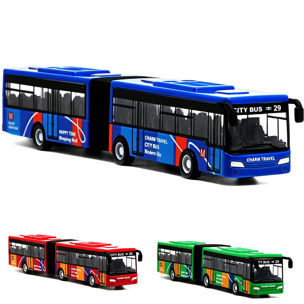 Spiritzohic Bus Car, Play Vehicles Bus Model Car Pull Back Vehicle Alloy Diecast Vehicles Mould Pull-Back Buss Cars Model Mini Friction Powered City Play Vehicle Gift for Birthday Carnival(18x3cm)